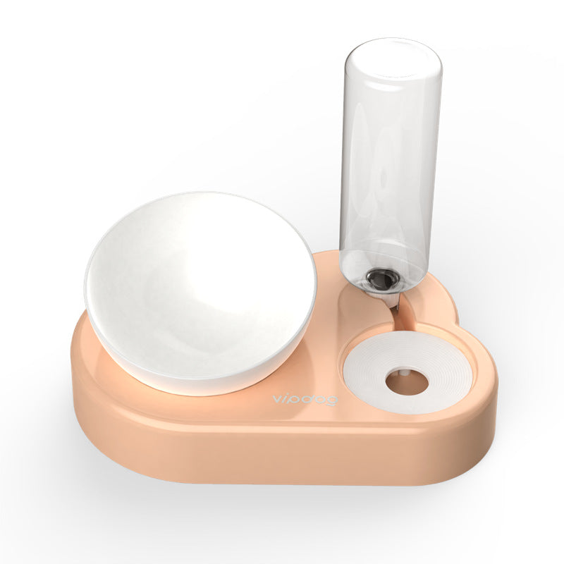 KFX-7913789 Pet Feeding Station with Double Bowls and Automatic Water Refill, 15° Angle Tilt, Safe PP Material