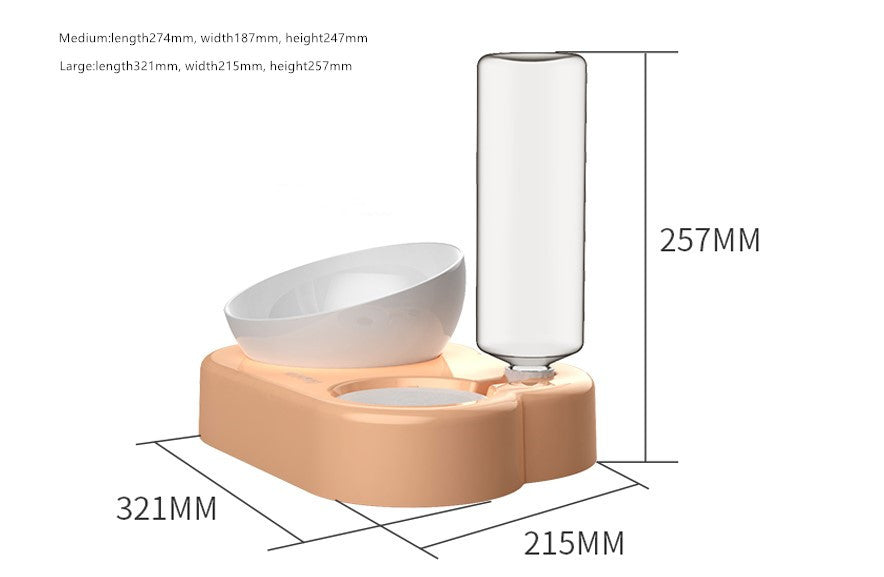 KFX-7913789 Pet Feeding Station with Double Bowls and Automatic Water Refill, 15° Angle Tilt, Safe PP Material