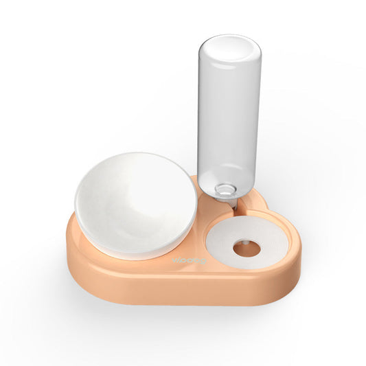 KFX-7913789 Pet Feeding Station with Double Bowls and Automatic Water Refill, 15° Angle Tilt, Safe PP Material