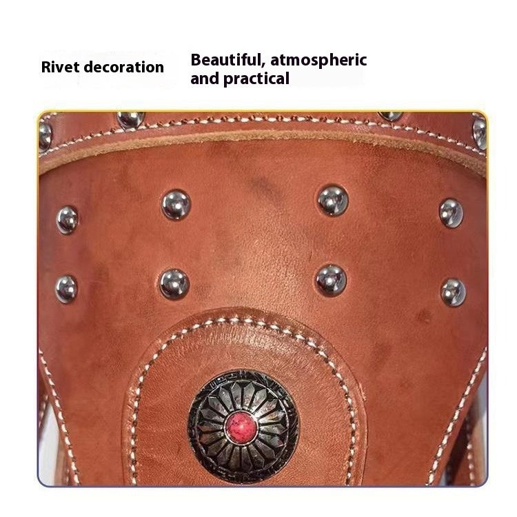 KFX-7915069 Elegant Pure Cowhide Horse Halter with Metal Buckle and Reins in Red and Black