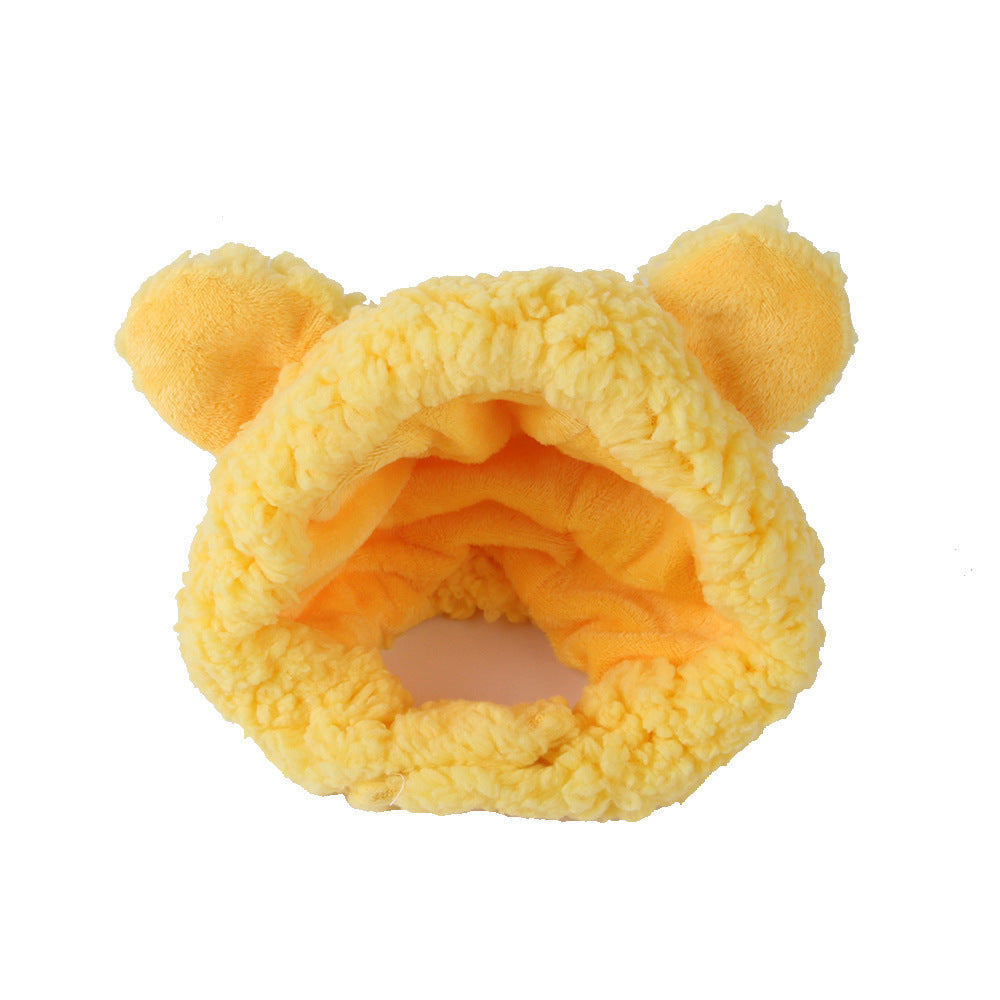 KFX-7915837 Cartoon-Style Plush Pet Hat for Cats and Dogs - Average Size Curly Hair Design