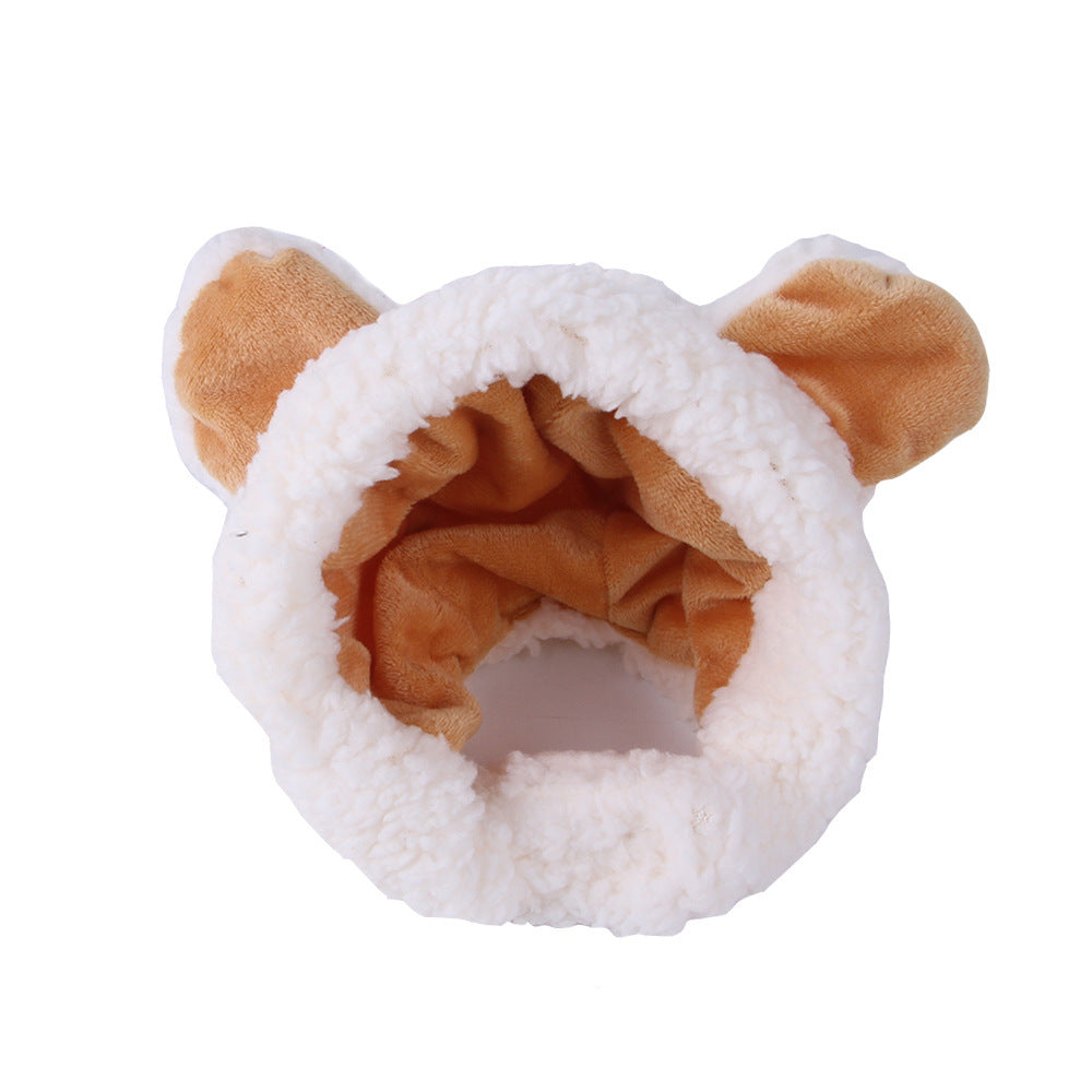 KFX-7915837 Cartoon-Style Plush Pet Hat for Cats and Dogs - Average Size Curly Hair Design