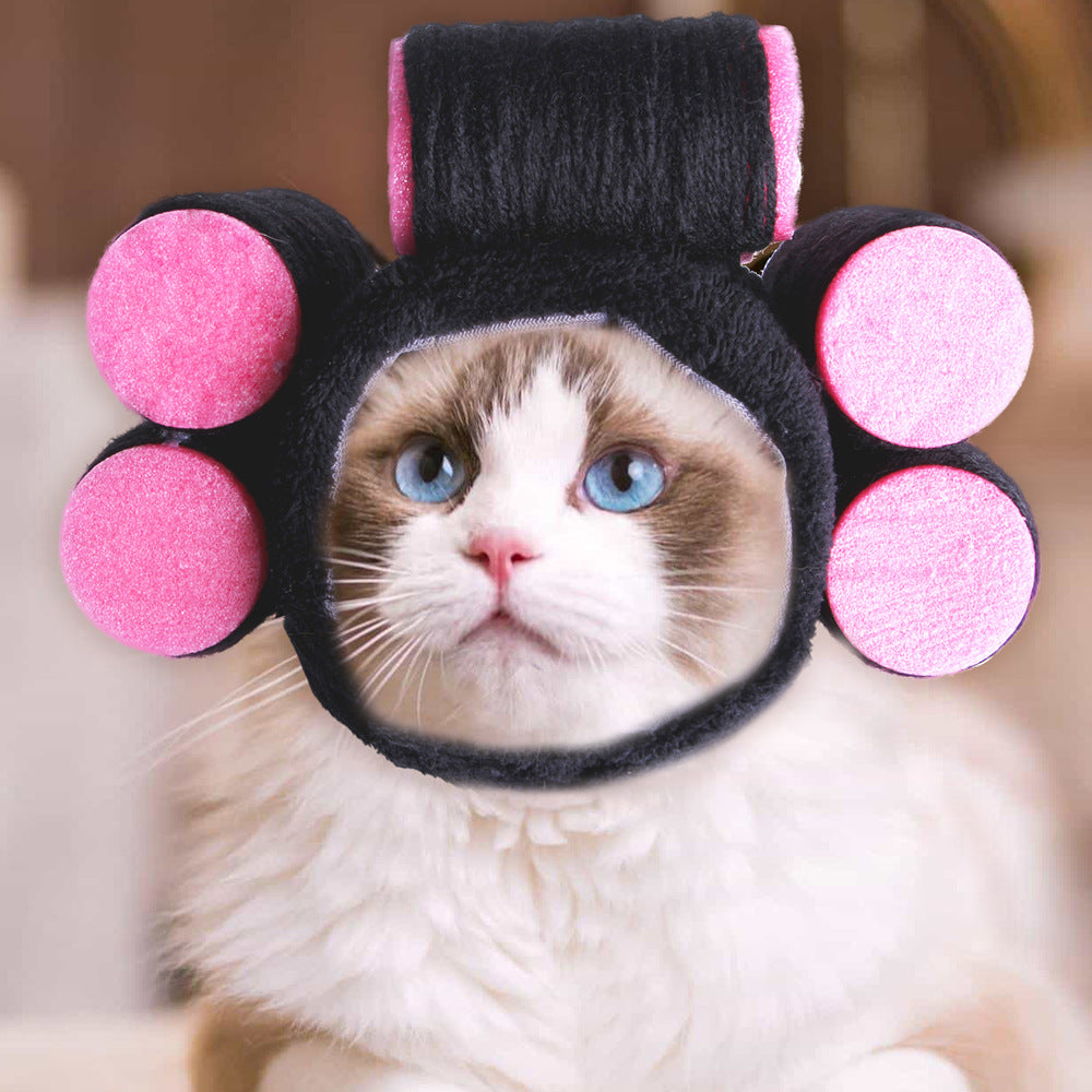 KFX-7915837 Cartoon-Style Plush Pet Hat for Cats and Dogs - Average Size Curly Hair Design