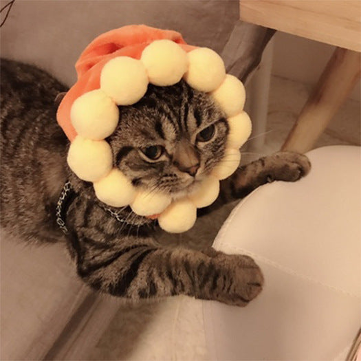 KFX-7915837 Cartoon-Style Plush Pet Hat for Cats and Dogs - Average Size Curly Hair Design