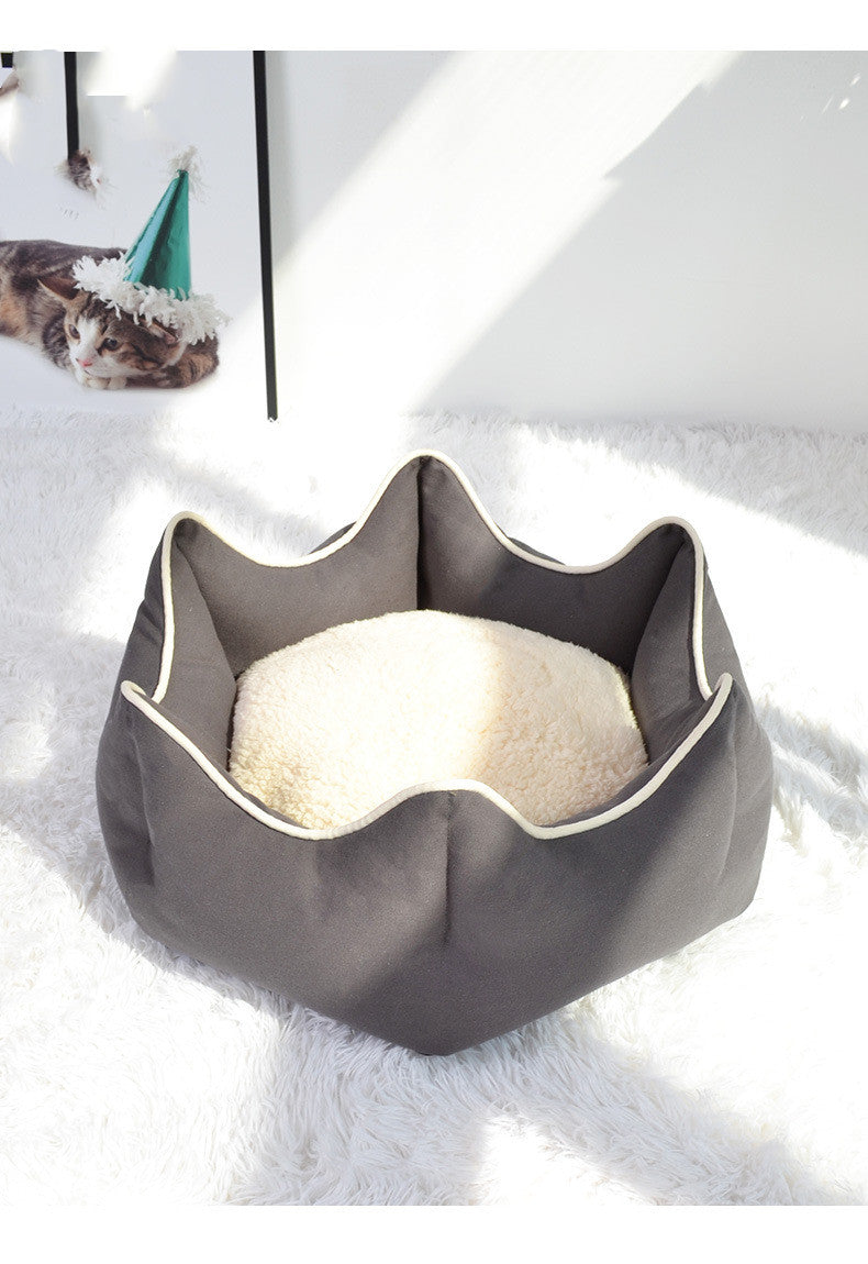 KFX-7917629 Warm Nest for Cats - Cozy Cloth Bed in Grey, Green, and Pink - Perfect for All Seasons