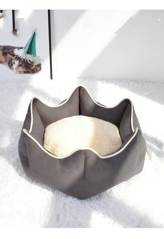 KFX-7917629 Warm Nest for Cats - Cozy Cloth Bed in Grey, Green, and Pink - Perfect for All Seasons
