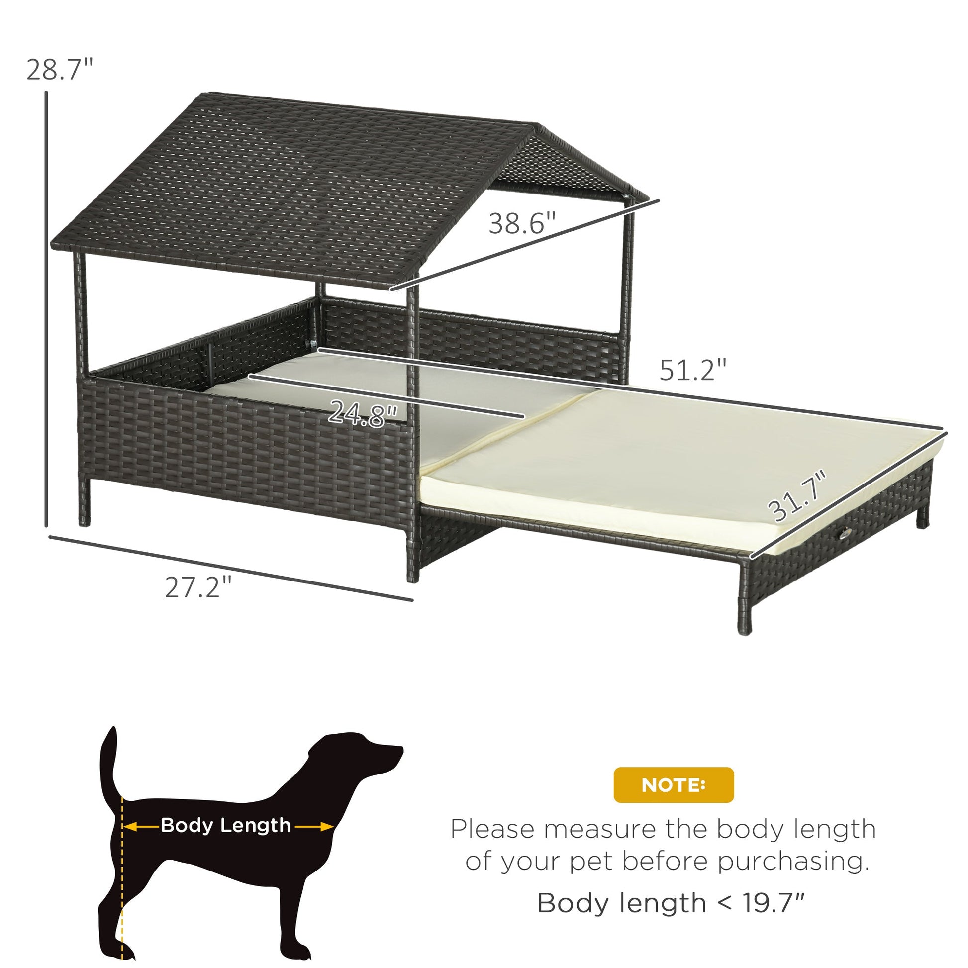 KFX-7918013 Extendable Wicker Dog Bed with Waterproof Canopy and Soft Cushion for Small to Medium Dogs
