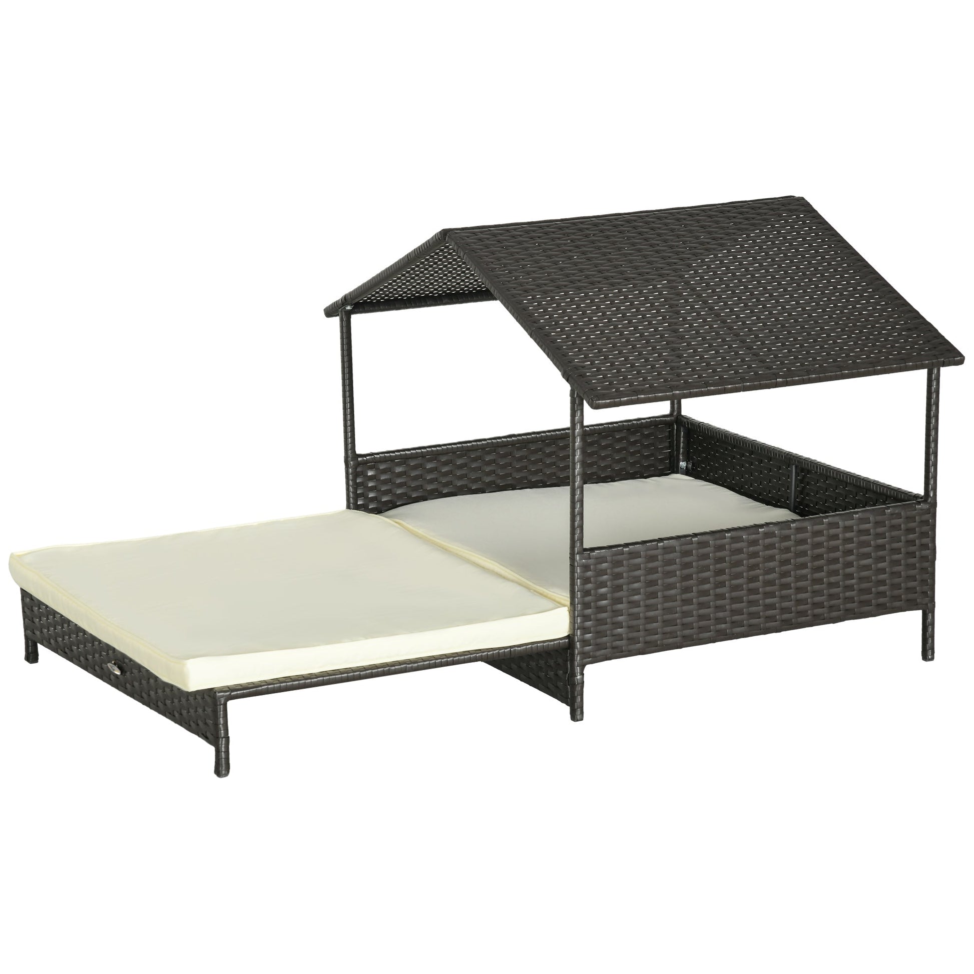 KFX-7918013 Extendable Wicker Dog Bed with Waterproof Canopy and Soft Cushion for Small to Medium Dogs