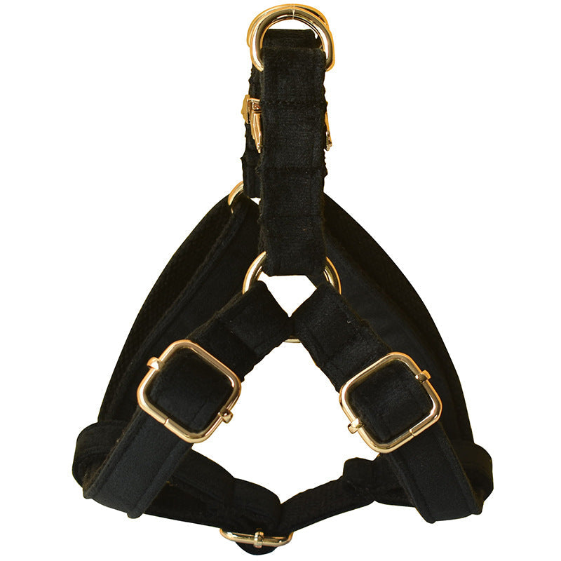 KFX-7918653 Black Flannel Dog Harness with Gold Buckle - Adjustable Chest Strap for Small to XL Pets