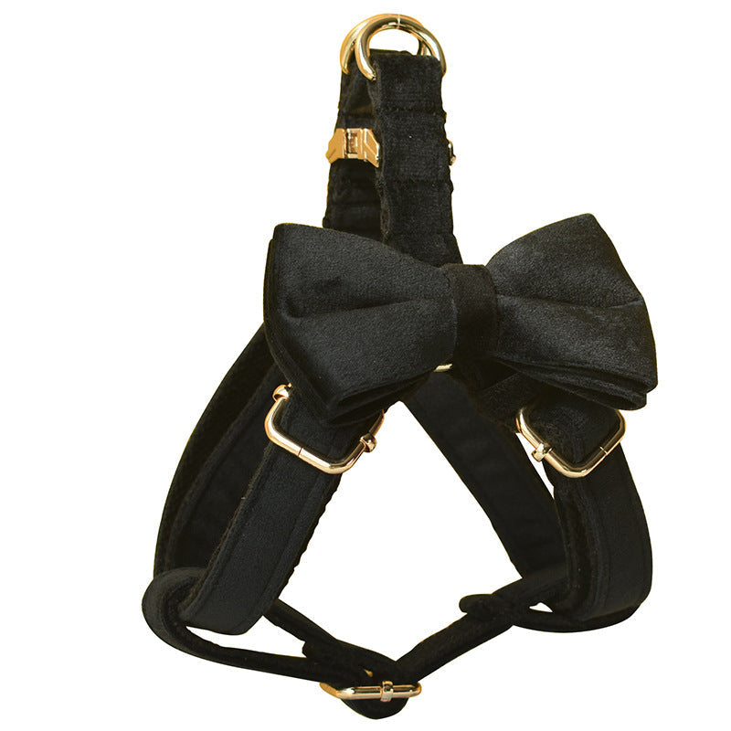 KFX-7918653 Black Flannel Dog Harness with Gold Buckle - Adjustable Chest Strap for Small to XL Pets