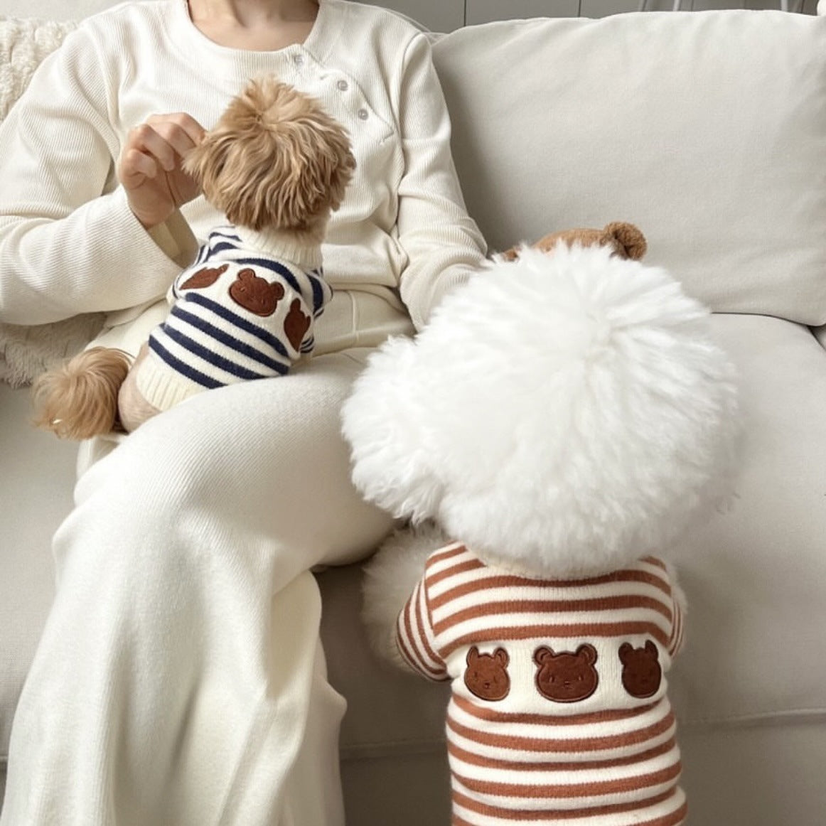 KFX-7919037 Warm Knitted Pet Sweater for Autumn and Winter in Navy Blue and Chestnut Stripes, Wool Material, Sizes S-XL