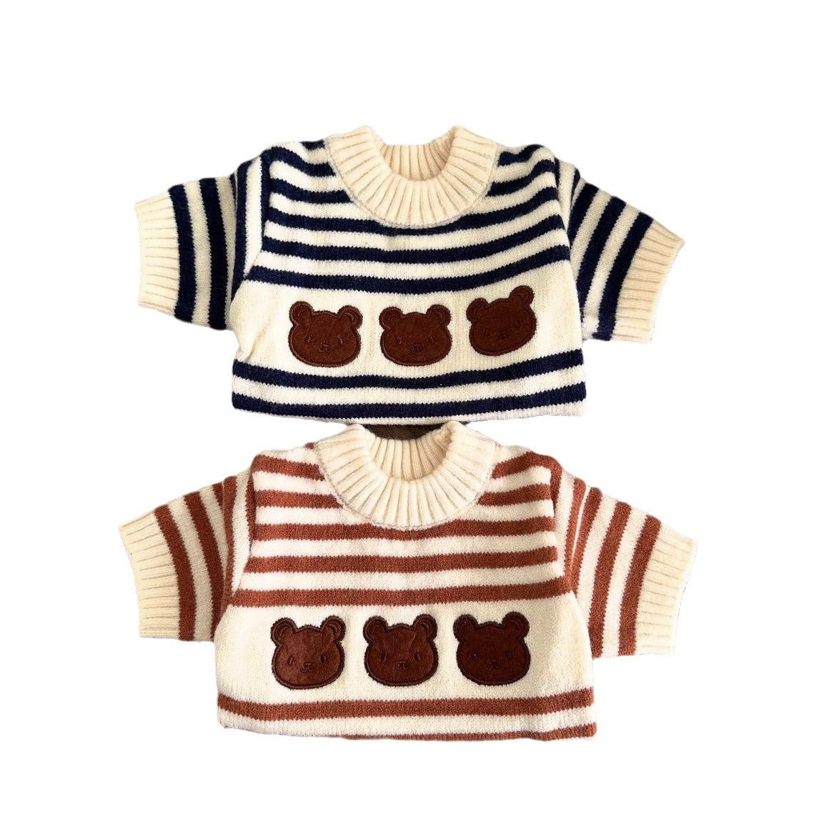 KFX-7919037 Warm Knitted Pet Sweater for Autumn and Winter in Navy Blue and Chestnut Stripes, Wool Material, Sizes S-XL