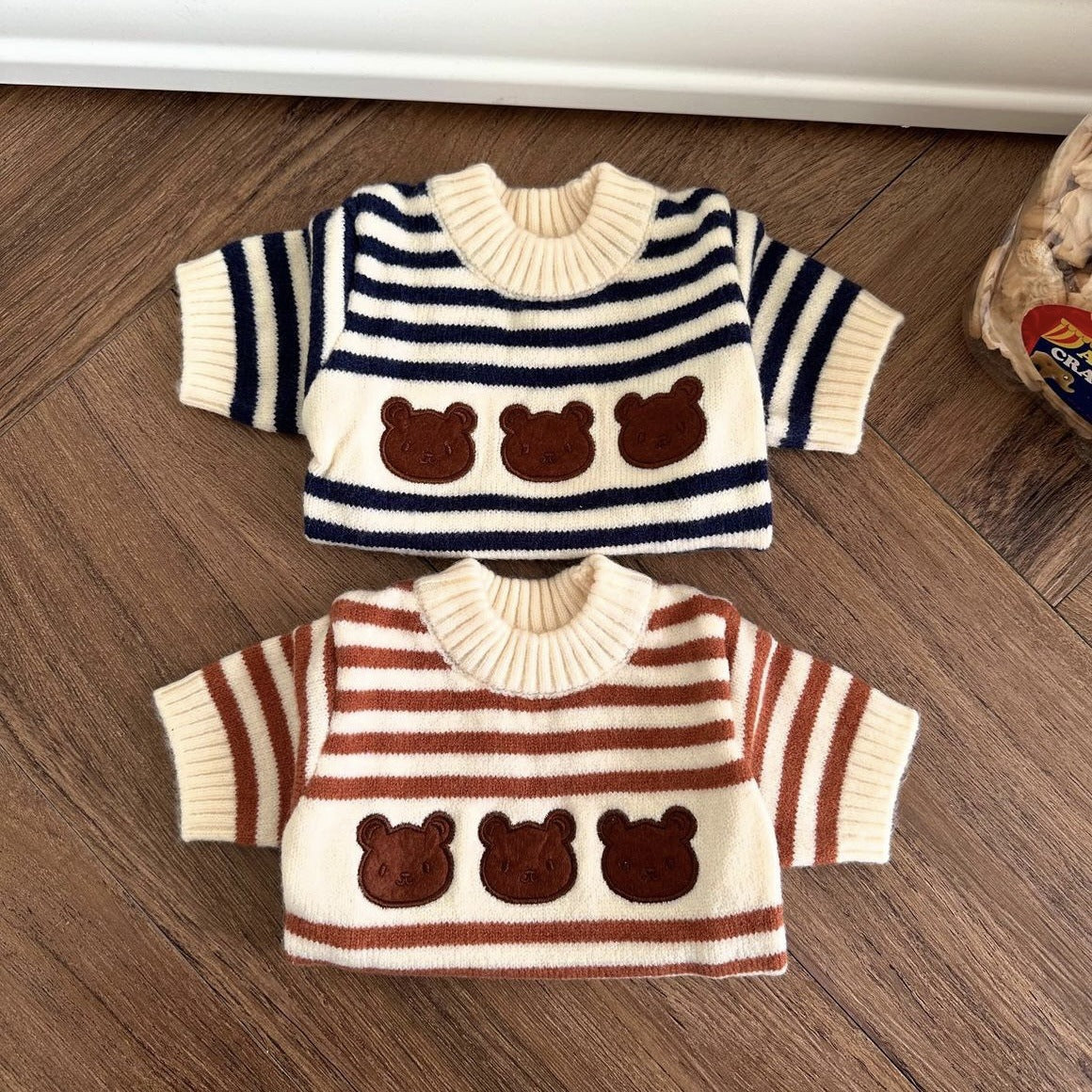 KFX-7919037 Warm Knitted Pet Sweater for Autumn and Winter in Navy Blue and Chestnut Stripes, Wool Material, Sizes S-XL