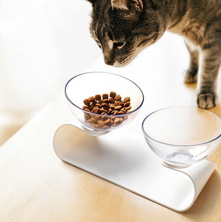 KFX-7919549 Double Pet Bowl with ABS Base and AS Bowls in White, 290 x 138 x 120mm
