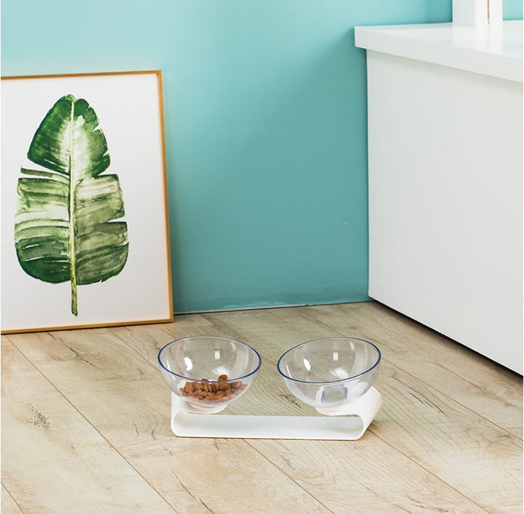 KFX-7919549 Double Pet Bowl with ABS Base and AS Bowls in White, 290 x 138 x 120mm