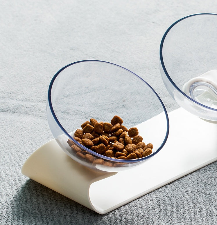 KFX-7919549 Double Pet Bowl with ABS Base and AS Bowls in White, 290 x 138 x 120mm