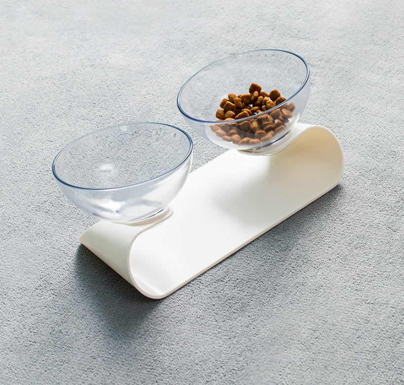 KFX-7919549 Double Pet Bowl with ABS Base and AS Bowls in White, 290 x 138 x 120mm