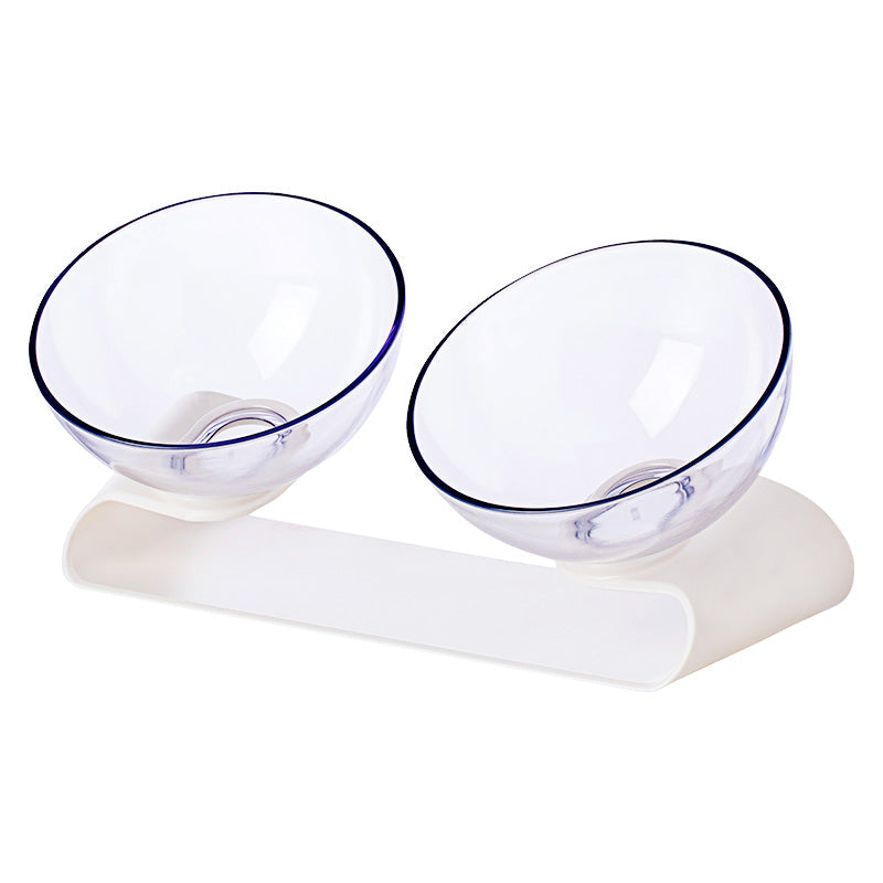 KFX-7919549 Double Pet Bowl with ABS Base and AS Bowls in White, 290 x 138 x 120mm