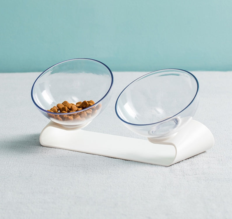 KFX-7919549 Double Pet Bowl with ABS Base and AS Bowls in White, 290 x 138 x 120mm