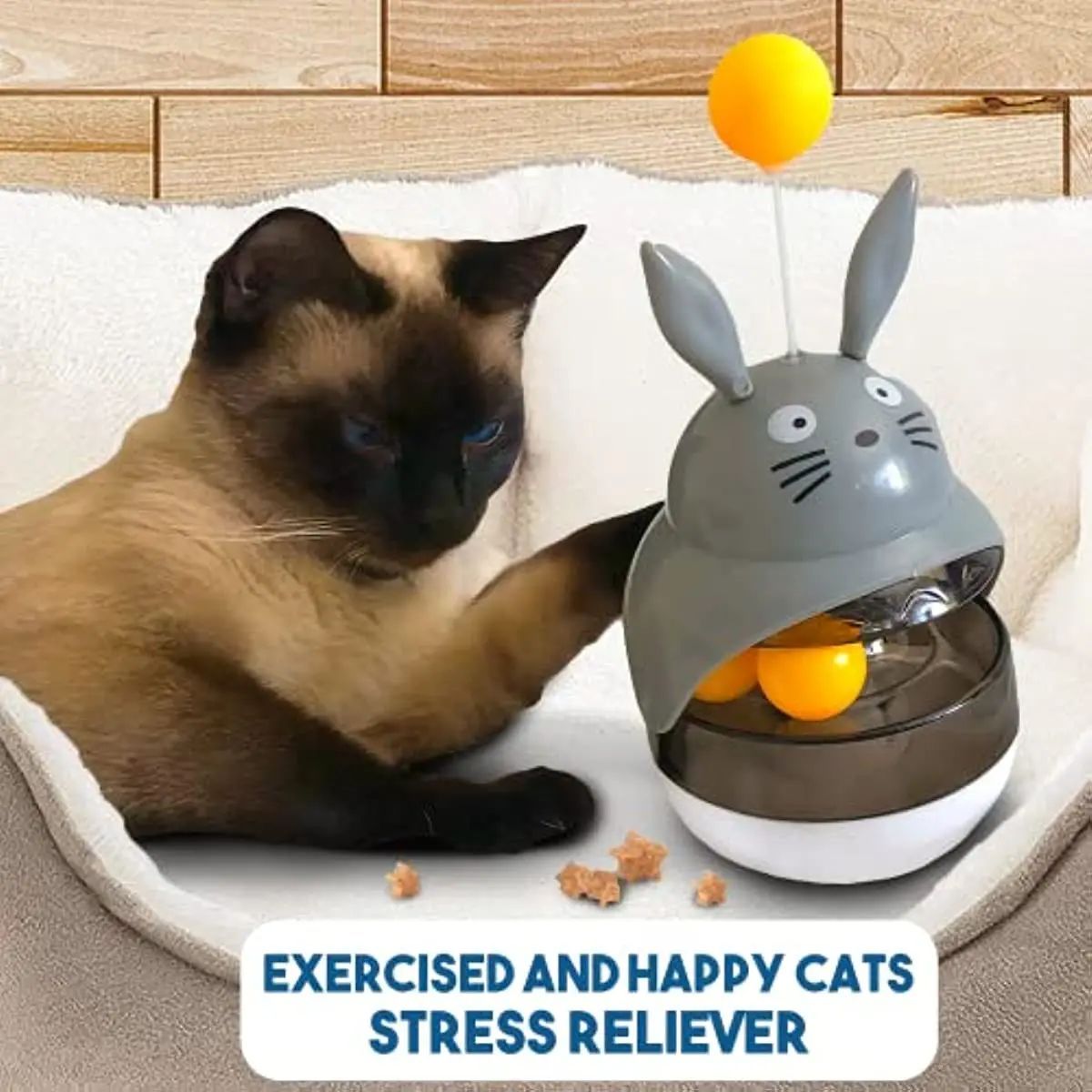 KFX-7920189 Interactive Cat Feeder Toy with Sounding Bell for Indoor Fun and Exercise