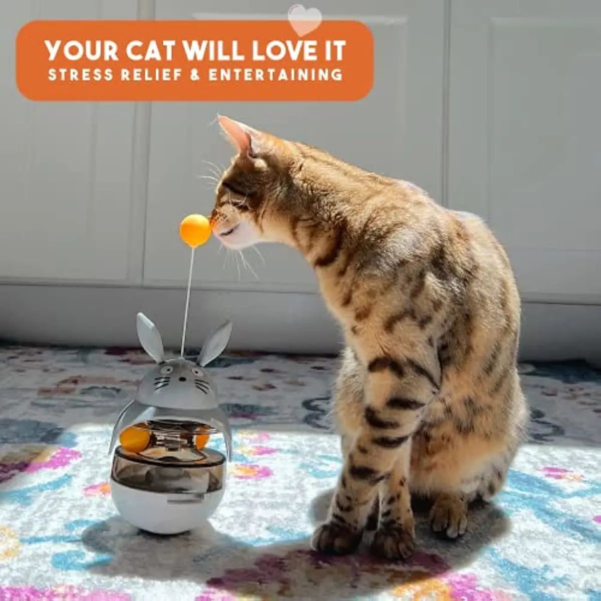 KFX-7920189 Interactive Cat Feeder Toy with Sounding Bell for Indoor Fun and Exercise
