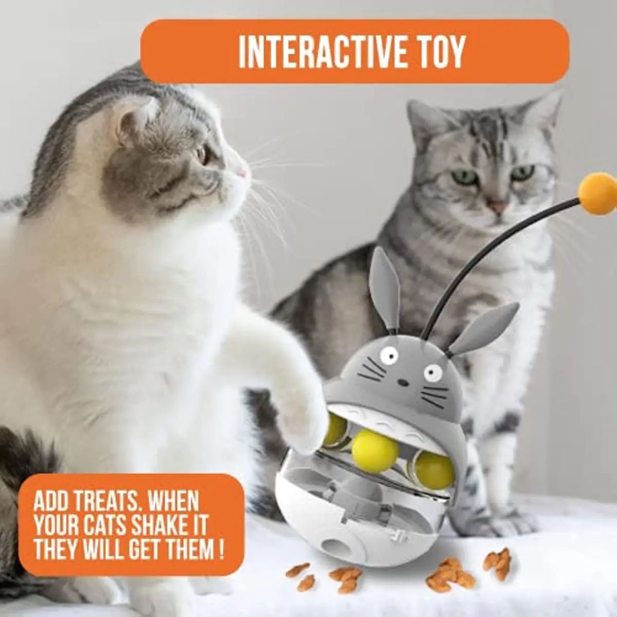 KFX-7920189 Interactive Cat Feeder Toy with Sounding Bell for Indoor Fun and Exercise