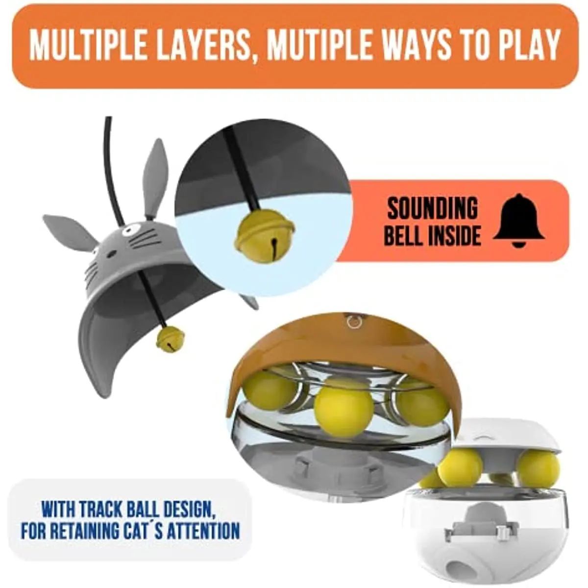 KFX-7920189 Interactive Cat Feeder Toy with Sounding Bell for Indoor Fun and Exercise