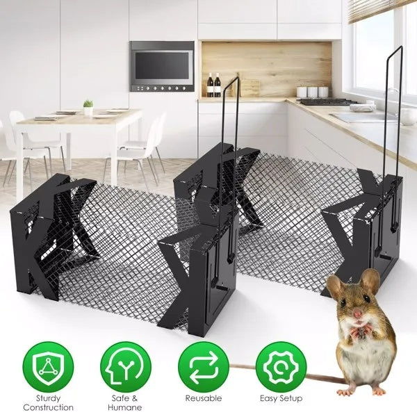 KFX-7923005 Humane Mouse Trap Cage - Non-Lethal Metal Rodent Catcher for Indoor and Outdoor Use