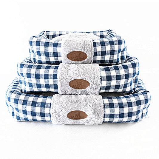 KFX-7923389 Cozy Plaid Square Cat Nest - Soft PV Velvet Interior, Available in Multiple Sizes and Colors