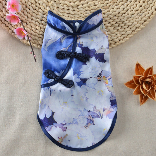 KFX-7923773 Chinese Style Summer Pet Cheongsam Skirt in Various Floral Patterns, Cotton Fabric