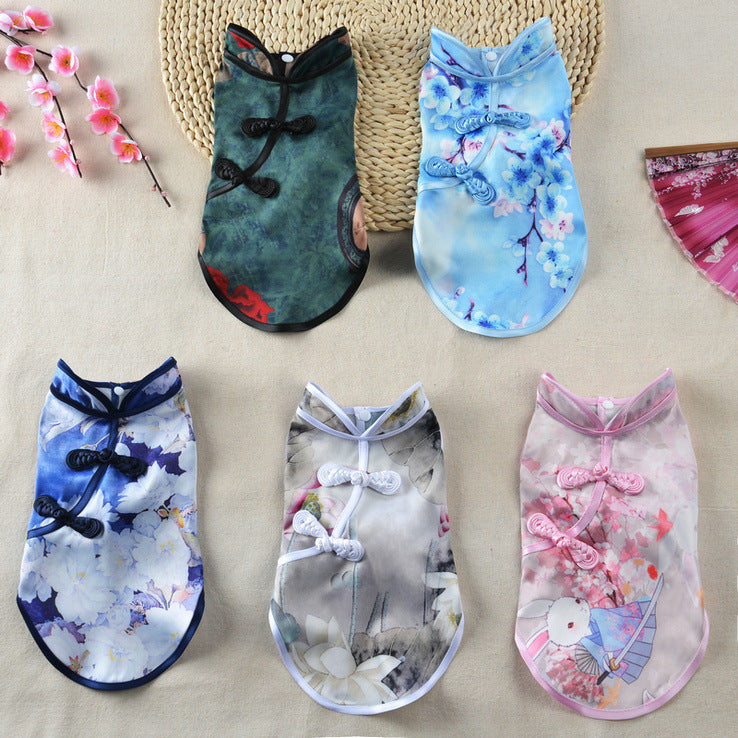 KFX-7923773 Chinese Style Summer Pet Cheongsam Skirt in Various Floral Patterns, Cotton Fabric