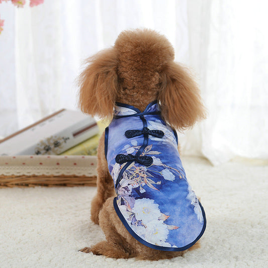 KFX-7923773 Chinese Style Summer Pet Cheongsam Skirt in Various Floral Patterns, Cotton Fabric