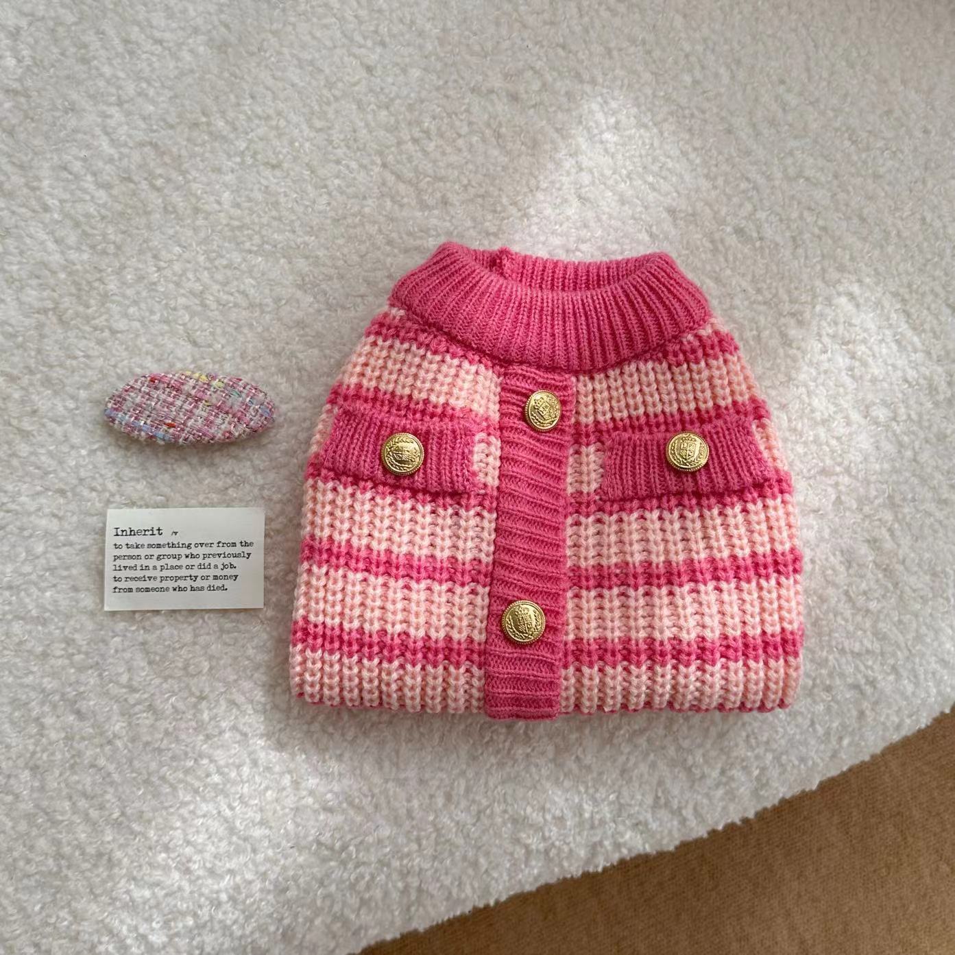 KFX-7923901 Classic Pink Striped Sweater for Pets - Casual Polyester Clothing in XS-XL Sizes