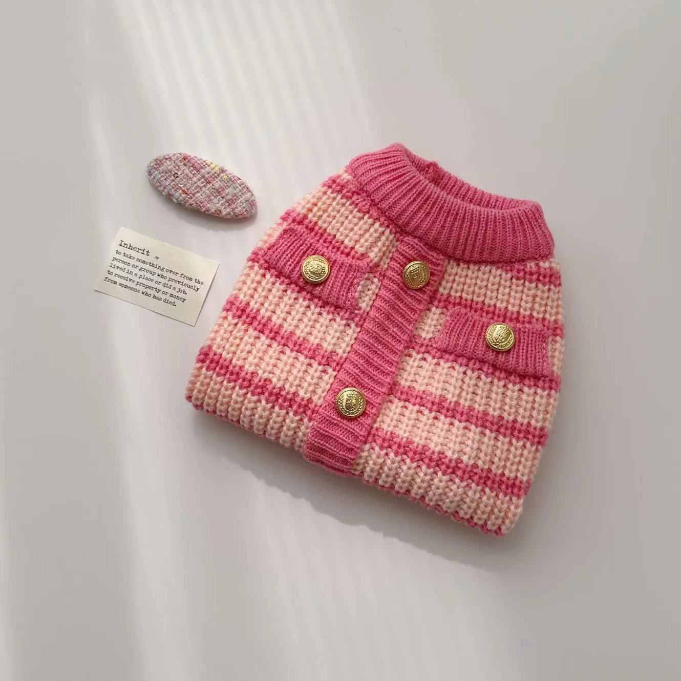 KFX-7923901 Classic Pink Striped Sweater for Pets - Casual Polyester Clothing in XS-XL Sizes