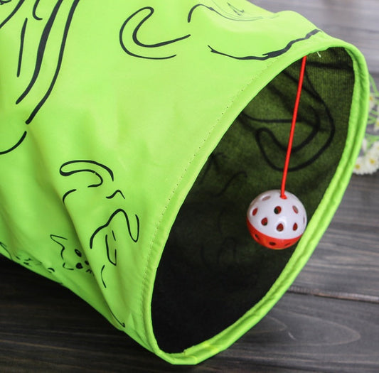 KFX-7924413 Foldable Cat Toy Tunnel with Printed Design for Fun and Easy Cleanup
