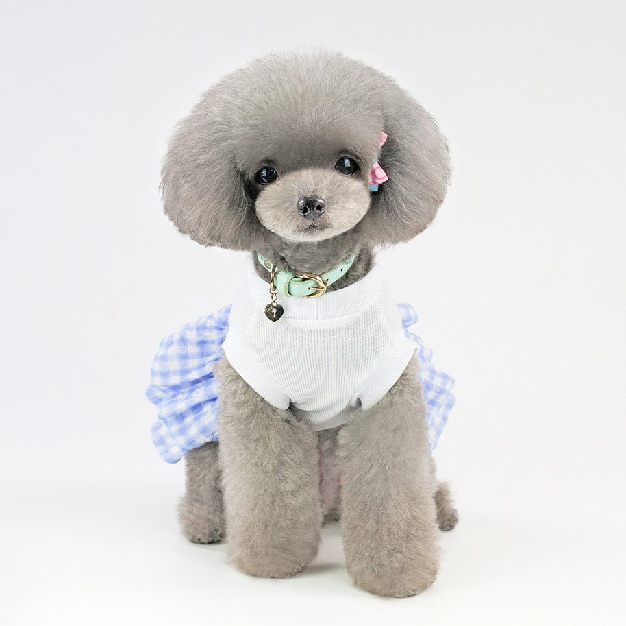 KFX-7927485 Small Dog Love Skirt in Blue and Pink - Cotton Princess Style for Pet Mothers