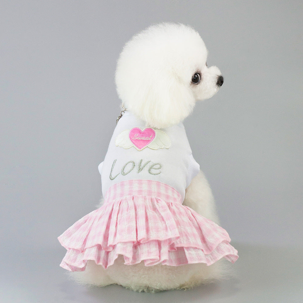 KFX-7927485 Small Dog Love Skirt in Blue and Pink - Cotton Princess Style for Pet Mothers