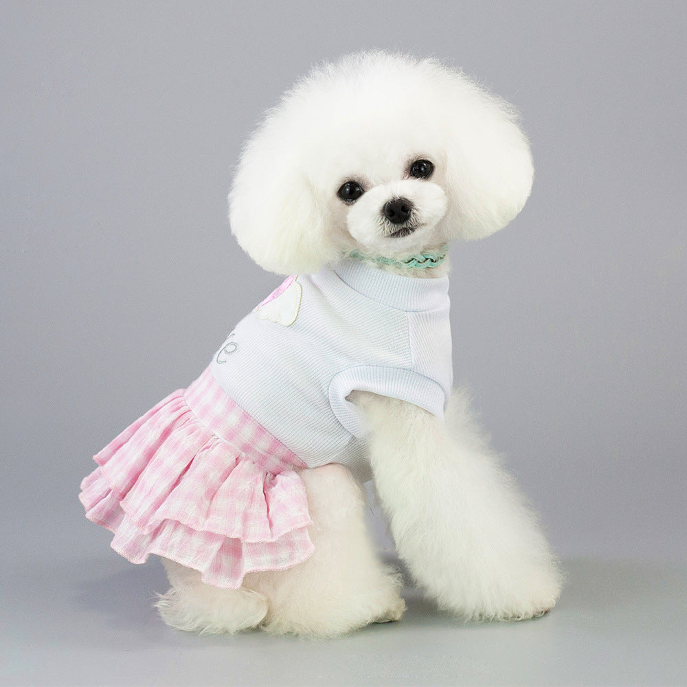 KFX-7927485 Small Dog Love Skirt in Blue and Pink - Cotton Princess Style for Pet Mothers