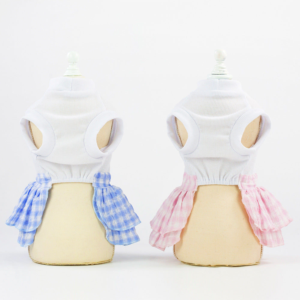 KFX-7927485 Small Dog Love Skirt in Blue and Pink - Cotton Princess Style for Pet Mothers