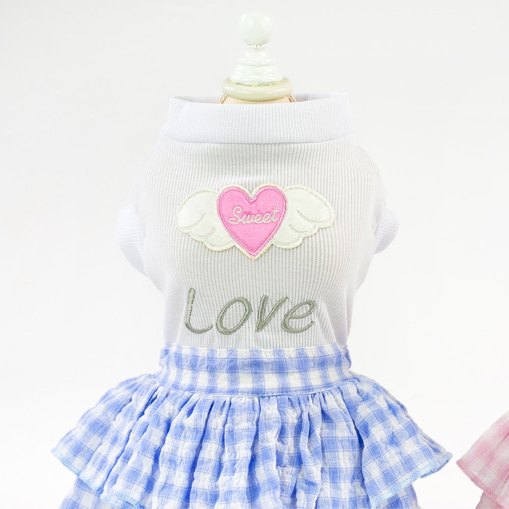 KFX-7927485 Small Dog Love Skirt in Blue and Pink - Cotton Princess Style for Pet Mothers