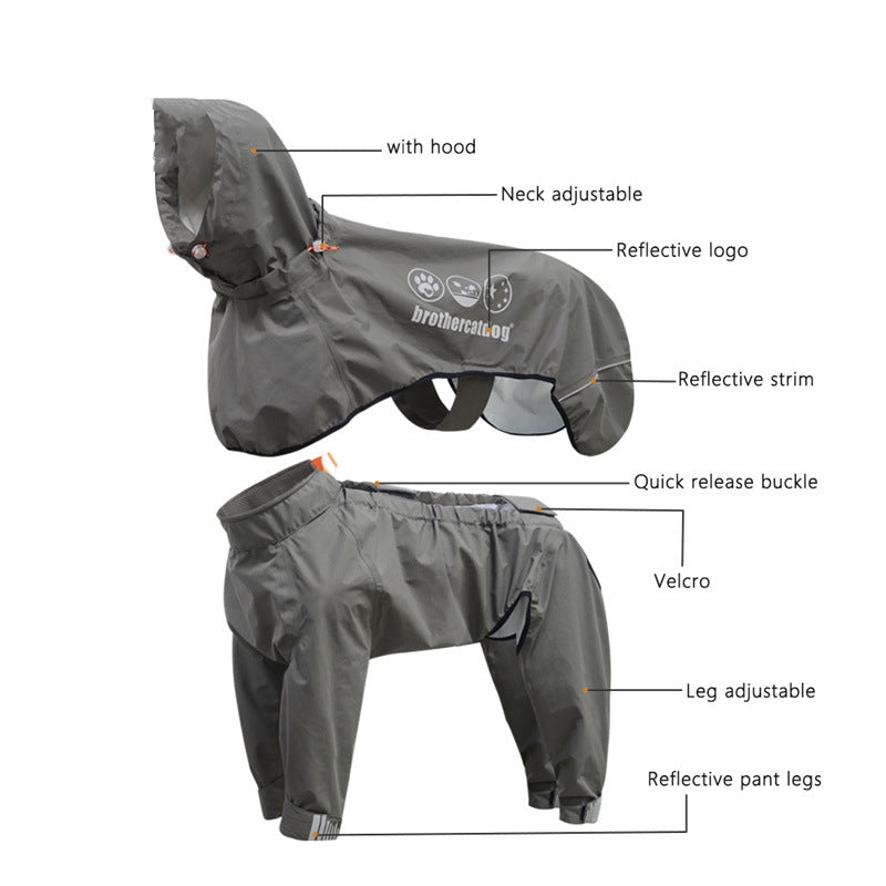 KFX-7930685 Adjustable All-Inclusive Raincoat for Medium to Large Dogs - Four-Legged Hooded Poncho in Multiple Colors