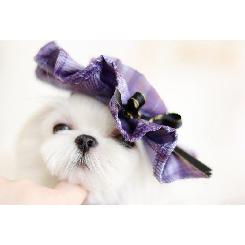 KFX-7932477 Lace Plaid Dress for Dogs and Cats with Big Bow and Pleated Design in Green and Purple