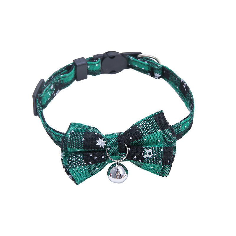 KFX-7932861 Plaid Bow Tie Collar for Small Dogs and Cats - Christmas Design with Quick Release and Bell
