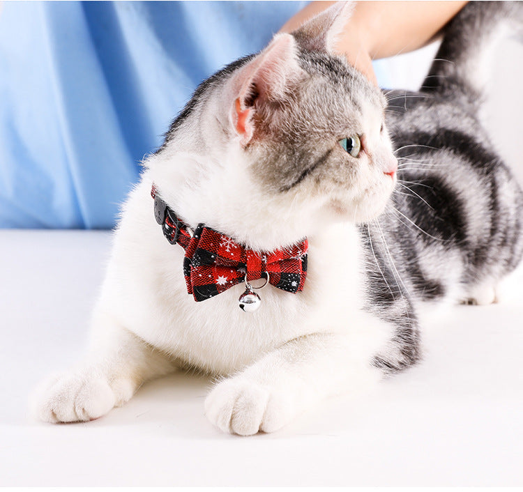 KFX-7932861 Plaid Bow Tie Collar for Small Dogs and Cats - Christmas Design with Quick Release and Bell