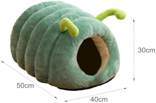 KFX-7938109 Animal Shape Semi-Enclosed Cave Bed for Cats and Small Dogs - Plush, Non-Slip, Modern Design, Green Color, 50*40*30cm