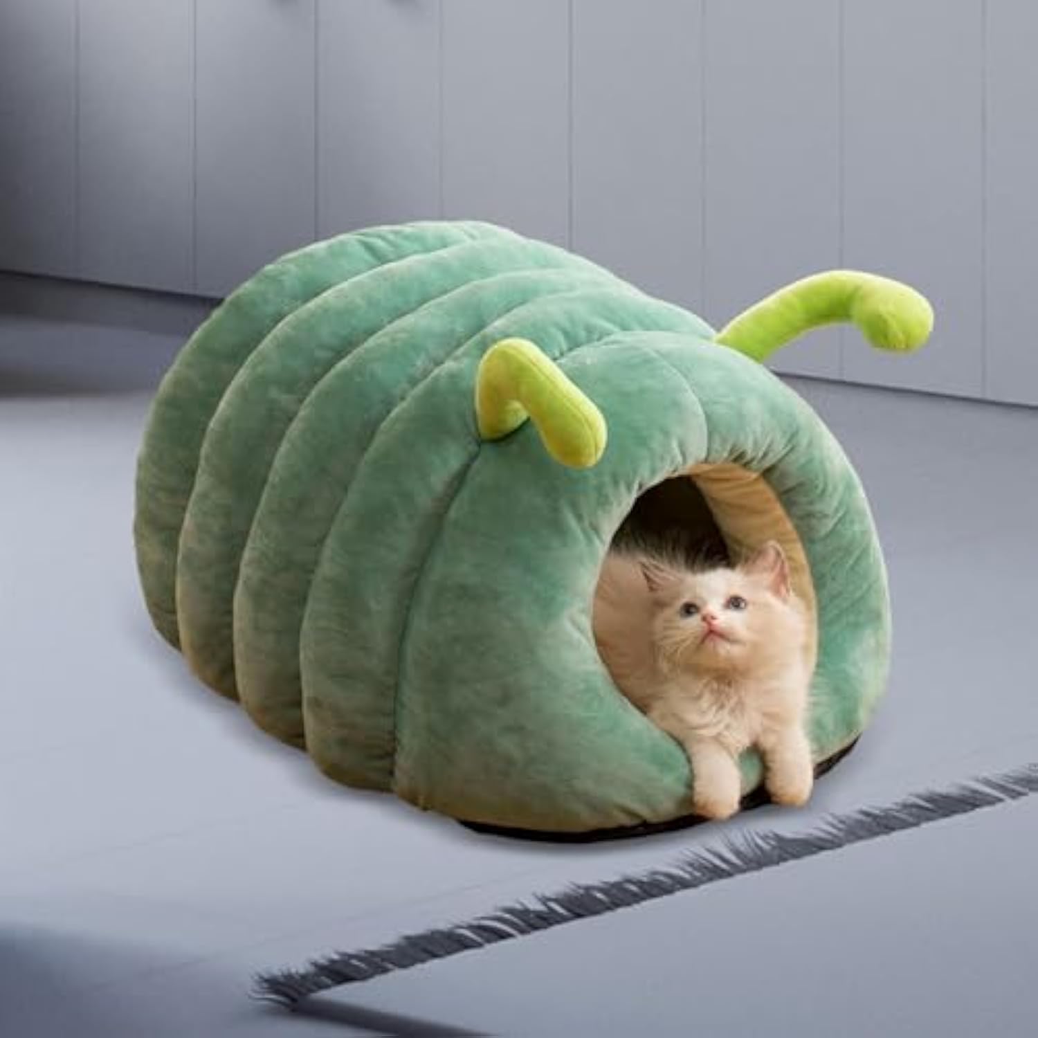 KFX-7938109 Animal Shape Semi-Enclosed Cave Bed for Cats and Small Dogs - Plush, Non-Slip, Modern Design, Green Color, 50*40*30cm