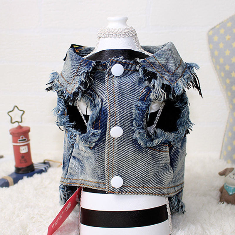 KFX-7939005 Sand Wash Denim Vest for Dogs - Stylish Cowboy-Style Apparel