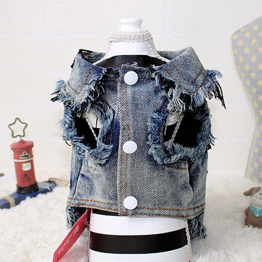 KFX-7939005 Sand Wash Denim Vest for Dogs - Stylish Cowboy-Style Apparel