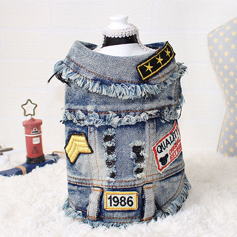 KFX-7939005 Sand Wash Denim Vest for Dogs - Stylish Cowboy-Style Apparel