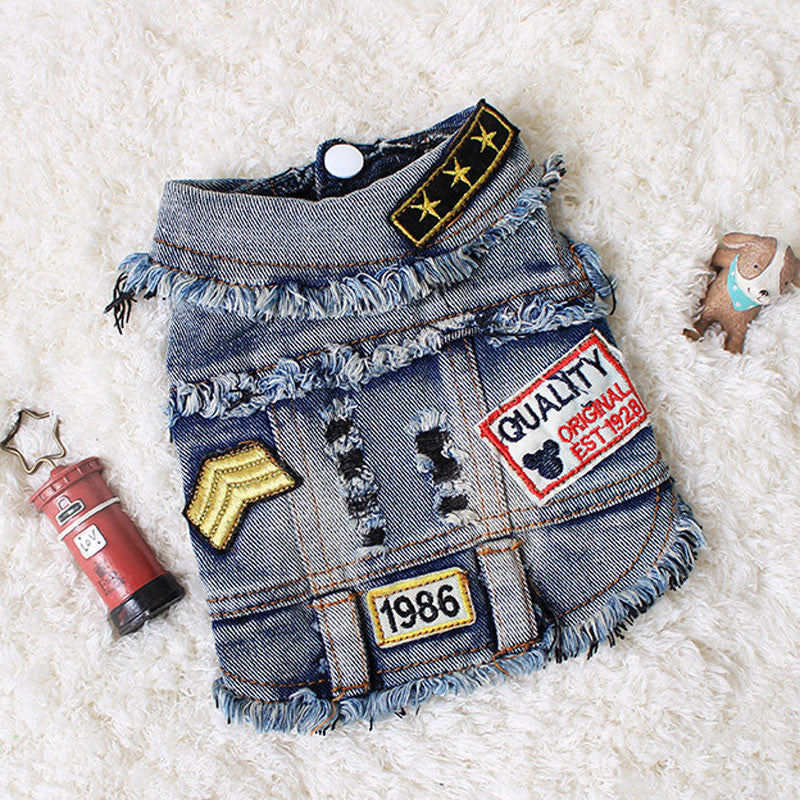 KFX-7939005 Sand Wash Denim Vest for Dogs - Stylish Cowboy-Style Apparel